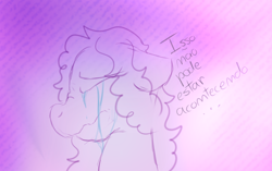 Size: 930x584 | Tagged: safe, artist:millefaller, derpibooru import, oc, oc only, earth pony, pony, abstract background, bust, crying, earth pony oc, eyelashes, eyes closed, female, mare, solo, talking