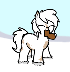 Size: 613x629 | Tagged: safe, artist:neuro, oc, oc only, oc:puffins, pony, animated, boot, cute, dancing, eyes closed, female, gif, mare, mouth hold, smiling, snow, snowpony (species), solo, taiga pony, that pony sure does love boots, unshorn fetlocks, yakutian horse