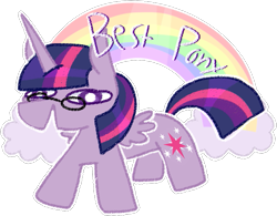 Size: 671x524 | Tagged: safe, artist:olivecow, derpibooru import, twilight sparkle, twilight sparkle (alicorn), alicorn, pony, best pony, glasses, rainbow, simple background, solo, stylistic suck, transparent background