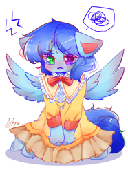 Size: 744x1000 | Tagged: safe, derpibooru import, oc, oc:cloud west, pegasus, pony, blushing, clothes, colored pupils, crossdressing, crying, dress, lolita fashion, male, pegasus oc, solo