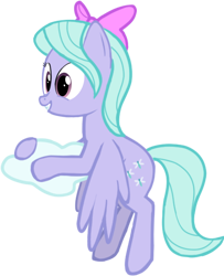 Size: 454x559 | Tagged: safe, artist:azgchip, derpibooru import, flitter, pegasus, pony, background pony, bow, cloud, digital art, female, flying, hoof hold, mare, simple background, smiling, solo, transparent background