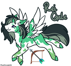 Size: 1950x1800 | Tagged: safe, artist:misskanabelle, derpibooru import, oc, oc only, pegasus, pony, bow (weapon), chest fluff, colored hooves, female, mare, pegasus oc, simple background, smiling, solo, transparent background, two toned wings, wings