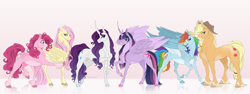 Size: 4000x1500 | Tagged: safe, artist:dementra369, derpibooru import, applejack, fluttershy, pinkie pie, rainbow dash, rarity, twilight sparkle, earth pony, pegasus, pony, unicorn, mane six