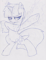 Size: 2157x2780 | Tagged: safe, artist:farfromserious, derpibooru import, twilight sparkle, unicorn twilight, pony, unicorn, bipedal, magic, sketch, solo, traditional art