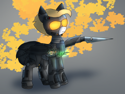 Size: 2160x1620 | Tagged: artist needed, safe, derpibooru import, oc, oc:cloudstrider, pegasus, fallout equestria, armor, enclave, female, power armor, weapon