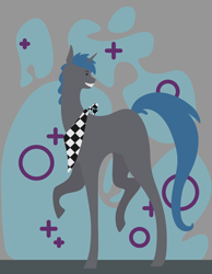 Size: 1550x2000 | Tagged: safe, artist:stray prey, derpibooru import, oc, oc:lucent, unicorn, abstract, abstract background, bandana, male, parody, smiling, stallion