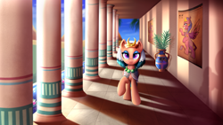 Size: 3840x2160 | Tagged: safe, artist:confetticakez, derpibooru import, somnambula, sphinx (character), pegasus, pony, sphinx, colonnade, egyptian, eye of horus, female, high res, looking at you, mare, pyramid, solo, vase