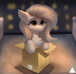 Size: 1620x1584 | Tagged: safe, artist:delta hronum, derpibooru import, fluttershy, pegasus, pony, box, chest fluff, pony in a box, solo, ych example, your character here