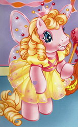 Size: 1077x1757 | Tagged: safe, artist:lyn fletcher, derpibooru import, cupcake (g3), earth pony, pony, g3, bipedal, clothes, costume, cropped, fairy, female, halloween, holiday, official, scan, solo, the perfect pumpkin