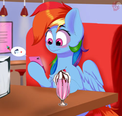 Size: 1280x1213 | Tagged: safe, artist:joaothejohn, derpibooru import, rainbow dash, soarin', food, ice cream, phone, solo