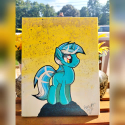 Size: 1920x1920 | Tagged: safe, artist:annuthecatgirl, derpibooru import, lyra heartstrings, unicorn, missing cutie mark, painting, solo, traditional art