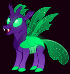 Size: 2179x2300 | Tagged: safe, artist:sweetielover, derpibooru import, oc, oc only, oc:sparkly emerald, changeling, changeling oc, glow, green changeling, high res, male, open mouth, simple background, solo