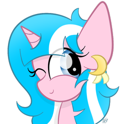 Size: 666x664 | Tagged: safe, artist:sugarcloud12, derpibooru import, oc, oc:skylight, pony, unicorn, blue eyes, bust, female, horn, looking at you, mare, one eye closed, portrait, simple background, smiling, smiling at you, solo, transparent background, unicorn oc, wink, winking at you