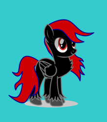 Size: 263x300 | Tagged: safe, artist:shadowsky, derpibooru import, oc, oc only, oc:shadow sky, pegasus, pony, chest fluff, cute, cyan background, folded wings, pegasus oc, red and black oc, red eyes, red mane, simple background, smiling, solo, unshorn fetlocks, wings
