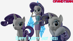 Size: 3840x2160 | Tagged: safe, artist:optimussparkle, derpibooru import, rarity, pony, unicorn, better together, equestria girls, 3d, human ponidox, older, older rarity, rarity day, rarity peplum dress, self ponidox, source filmmaker, time paradox, triality