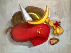 Size: 4032x3024 | Tagged: safe, artist:爱画画的刀刀, derpibooru import, oc, unicorn, banana, food, horn, oil painting, still life, traditional art, unicorn oc