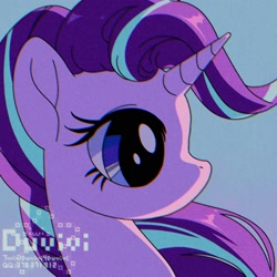 Size: 2000x2000 | Tagged: safe, artist:duvivi, derpibooru import, starlight glimmer, pony, unicorn, 90s anime, anime style, bust, chromatic aberration, cute, female, glimmerbetes, grainy, high res, mare, portrait, profile, solo, windswept mane