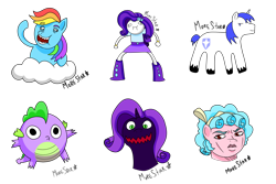 Size: 3000x2000 | Tagged: safe, artist:morestar, derpibooru import, cozy glow, rainbow dash, rarity, shining armor, spike, dragon, pegasus, unicorn, equestria girls, jojo's bizarre adventure, simple background, style emulation, transparent background, wat