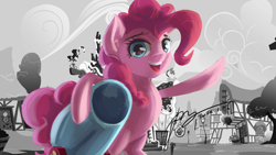 Size: 2666x1500 | Tagged: safe, artist:musical ray, derpibooru import, pinkie pie, earth pony, pony, bipedal, chicago, grand theft auto, gta iv, musical, solo