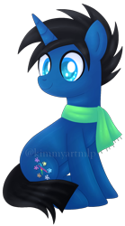 Size: 912x1642 | Tagged: safe, artist:kimmyartmlp, derpibooru import, oc, oc only, oc:aj, oc:theoneaj, pony, unicorn, clothes, male, scarf, simple background, solo, transparent background