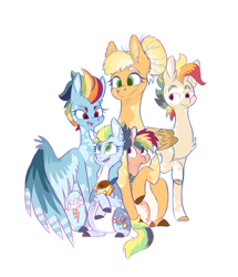 Size: 988x1151 | Tagged: safe, artist:mewzynn, derpibooru import, applejack, rainbow dash, oc, pegasus, pony, appledash, female, filly, foal, lesbian, magical lesbian spawn, offspring, parent:applejack, parent:rainbow dash, parents:appledash, shipping, trophy