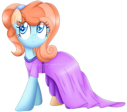 Size: 2615x2298 | Tagged: safe, artist:kimmyartmlp, derpibooru import, oc, oc only, oc:frosty, pony, clothes, dress, female, simple background, solo, transparent background