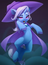 Size: 2600x3500 | Tagged: safe, artist:n_thing, artist:shenki, derpibooru import, trixie, pony, unicorn, collaboration, explicit source, floating, lidded eyes, multiple variants, solo, tongue, tongue out