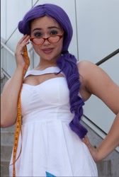 Size: 1023x1518 | Tagged: safe, artist:autumns-snow, derpibooru import, rarity, human, anime expo, anime expo 2012, clothes, cosplay, costume, hand on hip, irl, irl human, measuring tape, photo, rarity's glasses