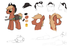 Size: 3150x2100 | Tagged: safe, artist:selles, derpibooru import, oc, oc only, oc:calamity, pony, fallout equestria, battle saddle, hat, male, reference sheet, stallion, wingless