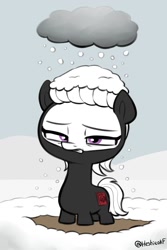 Size: 856x1284 | Tagged: safe, artist:heretichesh, derpibooru import, oc, oc only, oc:s.leech, pony, unicorn, big head, cloud, female, filly, foal, snow, snowfall, solo