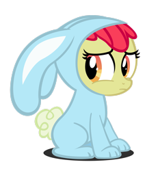 Size: 2353x2549 | Tagged: safe, artist:rayne-feather, derpibooru import, apple bloom, earth pony, pony, family appreciation day, season 2, animal costume, bunny costume, clothes, costume, ears, embarrassed, female, filly, floppy ears, foal, frown, high res, shadow, simple background, sitting, solo, transparent background, vector