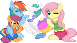 Size: 9516x5284 | Tagged: safe, artist:cyanlightning, derpibooru import, fluttershy, princess celestia, rainbow dash, scootaloo, pegasus, pony, absurd resolution, air nozzle, beach ball, blowing, clothes, commissioner:crimsonvalentazure, cute, cutealoo, daaaaaaaaaaaw, dashabetes, dress, ear fluff, ears, eyes closed, female, floaty, inflatable, inflatable toy, inflating, inner tube, lifeguard, lifeguard fluttershy, one eye closed, one-piece swimsuit, pool toy, puffy cheeks, rainblow dash, shyabetes, siblings, simple background, sisters, sitting, spread wings, swanlestia, swimming lesson, swimsuit, transparent background, two-piece swimsuit, water wings