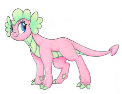 Size: 1731x1327 | Tagged: safe, artist:ask-y, derpibooru import, oc, oc only, dracony, dragon, hybrid, female, interspecies offspring, offspring, parent:scootaloo, parent:spike, parents:scootaspike, solo, traditional art