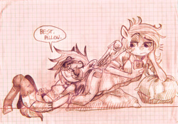 Size: 2463x1712 | Tagged: safe, artist:porcelanowyokular, derpibooru import, oc, oc only, anthro, earth pony, pegasus, unguligrade anthro, cellphone, clothes, duo, earth pony oc, glasses, graph paper, pegasus oc, phone, sleeping, smartphone, talking, unamused