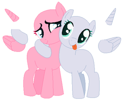 Size: 468x382 | Tagged: safe, artist:awoomarblesoda, derpibooru import, oc, oc only, earth pony, pony, :p, base, duo, earth pony oc, horn, side hug, simple background, smiling, tongue, tongue out, white background, wings