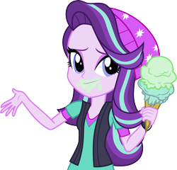 Size: 3119x3000 | Tagged: safe, artist:cloudyglow, derpibooru import, starlight glimmer, equestria girls, mirror magic, spoiler:eqg specials, .ai available, food, ice cream, simple background, solo, that human sure does love ice cream, transparent background, vector