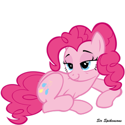Size: 2449x2449 | Tagged: safe, artist:sirspikensons, derpibooru import, pinkie pie, earth pony, pony, mmmystery on the friendship express, :t, blue eyes, eyebrows, female, full body, high res, lidded eyes, lying down, mare, pink mane, pink tail, simple background, smiling, solo, tail, transparent background, vector