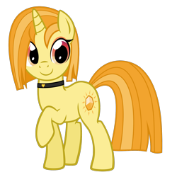 Size: 1500x1500 | Tagged: safe, artist:heliocentric, derpibooru import, oc, oc only, oc:amber flair, pony, unicorn, 2022 community collab, choker, derpibooru community collaboration, female, heart, horn, mare, simple background, smiling, solo, transparent background, unicorn oc