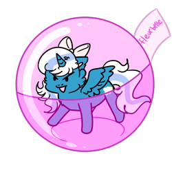 Size: 800x800 | Tagged: safe, artist:appledraws2231, derpibooru import, oc, oc:fleurbelle, alicorn, alicorn oc, bow, capsule, cheek fluff, female, hair bow, horn, mare, simple background, toy, transparent background, wings