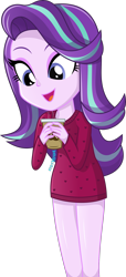 Size: 1140x2500 | Tagged: safe, artist:steyrrdash, derpibooru import, starlight glimmer, equestria girls, bottomless, clothes, coffee, eyeshadow, female, makeup, nudity, open mouth, open smile, partial nudity, simple background, smiling, solo, transparent background