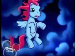 Size: 480x360 | Tagged: safe, derpibooru import, screencap, thistle whistle, pegasus, pony, a very minty christmas, g3, cloud, cloudy, cute, female, flapping, flying, mare, night, scared, shy, solo, stormcloud, talking, that pony sure does fear clouds, thistle whistle can fly, thistlebetes, toon disney, worried
