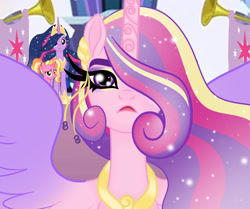 Size: 1024x858 | Tagged: safe, artist:owocrystalcatowo, derpibooru import, luster dawn, princess cadance, princess twilight 2.0, twilight sparkle, twilight sparkle (alicorn), alicorn, pony, the last problem, beauticreepy, looking at you, older, older twilight, staring into your soul