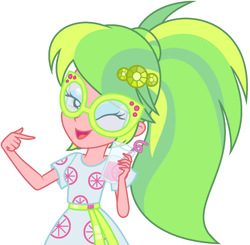 Size: 1194x1168 | Tagged: safe, artist:sarahalen, derpibooru import, lemon zest, better together, equestria girls, spring breakdown, clothes swap, female, one eye closed, simple background, solo, white background