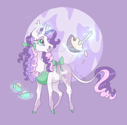 Size: 1600x1577 | Tagged: safe, artist:k-eilonwy, derpibooru import, sweetie belle (g3), classical unicorn, pony, unicorn, apron, batter, bow, bowl, clothes, cloven hooves, deviantart watermark, female, food, leonine tail, levitation, magic, mare, mixing bowl, obtrusive watermark, solo, tail, tail bow, telekinesis, watermark