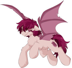 Size: 2520x2364 | Tagged: safe, artist:crimmharmony, derpibooru import, oc, oc only, oc:crimm harmony, bat pony, pony, bat wings, chest fluff, chin fluff, colored pupils, ear fluff, ears, eye clipping through hair, eyebrows, eyebrows visible through hair, eyeshadow, fangs, floppy ears, flying, high res, lidded eyes, looking at you, makeup, male, open mouth, open smile, rule 63, simple background, smiling, smiling at you, solo, spread wings, stallion, transparent background, wings