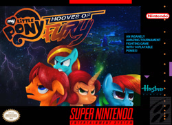 Size: 1400x1019 | Tagged: safe, artist:sedrice, derpibooru import, rainbow dash, oc, oc:cosmicchrissy, oc:ilovekimpossiblealot, pony, '90s, female, male, nintendo, super nintendo, video game cover