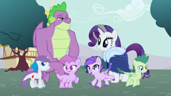 Size: 3265x1837 | Tagged: safe, artist:3d4d, derpibooru import, rarity, spike, oc, oc:crystal clarity, oc:gem, oc:lavender, oc:turquoise blitz, dracony, dragon, hybrid, pony, unicorn, female, interdimensional siblings, interspecies offspring, male, offspring, older, older rarity, older spike, parent:rarity, parent:spike, parents:sparity, shipping, sparity, straight, winged spike, wings