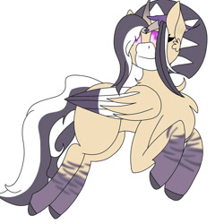 Size: 1500x1500 | Tagged: safe, artist:teonnakatztkgs, derpibooru import, oc, oc only, alicorn, pony, alicorn oc, coat markings, horn, looking up, simple background, socks (coat marking), solo, white background, wings