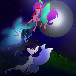 Size: 1500x1500 | Tagged: safe, artist:teonnakatztkgs, derpibooru import, oc, oc only, flutter pony, pony, butterfly wings, full moon, grass, moon, night, outdoors, stars, wings