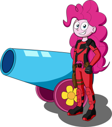 Size: 2302x2606 | Tagged: safe, artist:retroneb, derpibooru import, pinkie pie, human, equestria girls, clothes swap, deadpool, high res, marvel, party cannon, pinkiepool, simple background, transparent background